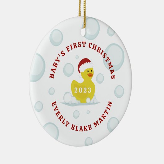 Rubber Duck Baby's First Christmas Bubbles Keramik Ornament (Rechts)