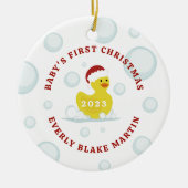Rubber Duck Baby's First Christmas Bubbles Keramik Ornament (Vorne)