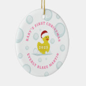 Rubber Duck Baby's First Christmas Bubbles Pink Keramik Ornament (Rechts)