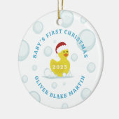 Rubber Duck Baby's First Christmas Foto Blue Keramik Ornament (Links)