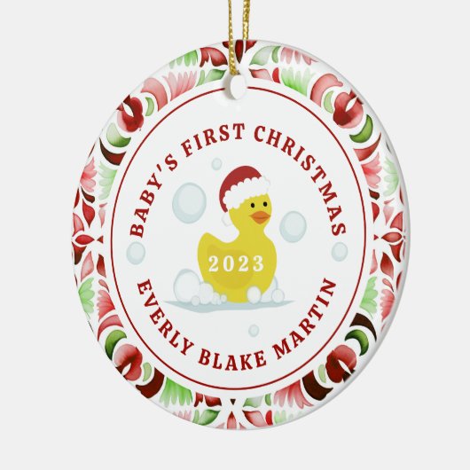 Rubber Duck Baby's First Christmas Foto Keramik Ornament (Links)
