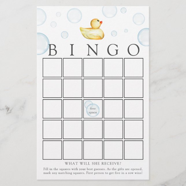 Rubber Duck Bingo Baby Showkarte (Vorderseite)