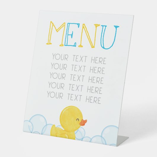 Rubber Duck Birthday oder Baby Showmenu Party Sockelschild (Vorderseite)
