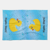 Rubber Duck Blue Bubbles Personalized Kids Handtuch (Horizontal)