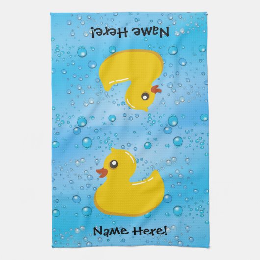 Rubber Duck Blue Bubbles Personalized Kids Handtuch (Vertikal)