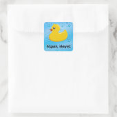 Rubber Duck Blue Bubbles Personalized Kids Quadratischer Aufkleber (Tasche)