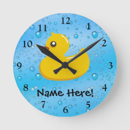 Rubber Duck Blue Bubbles Personalized Kids Runde Wanduhr