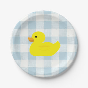 Rubber Duck Blue Gingham Pattern Pappteller
