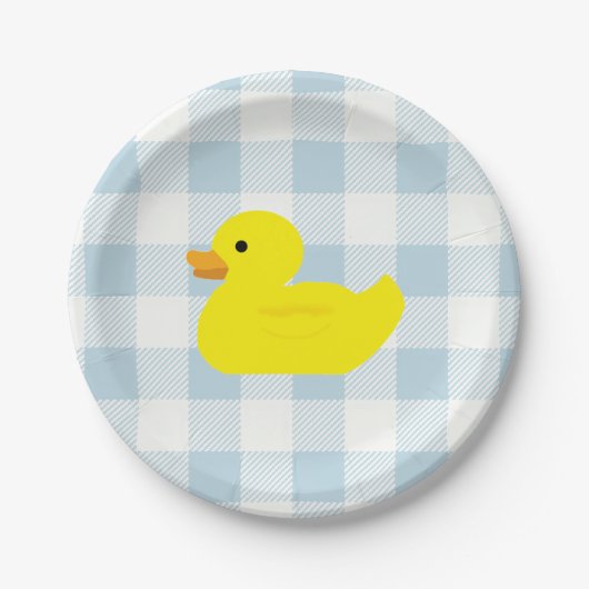 Rubber Duck Blue Gingham Pattern Pappteller (Vorderseite)