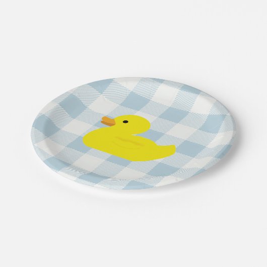 Rubber Duck Blue Gingham Pattern Pappteller (Schrägansicht)