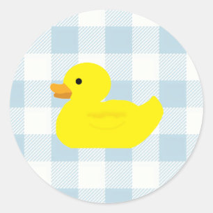 Rubber Duck Blue Gingham Pattern Runder Aufkleber