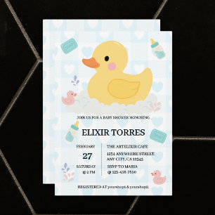 Rubber Duck Blue Hearts Baby Dusche Einladung
