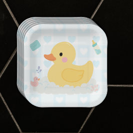 Rubber Duck Blue Hearts Baby Dusche Pappteller