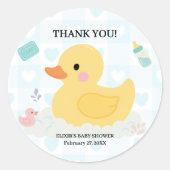Rubber Duck Blue Hearts Baby Dusche Runder Aufkleber (Vorderseite)