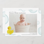 Rubber Duck Bubbles Birth Stats Baby Foto Birth Ankündigung (Vorne/Hinten)
