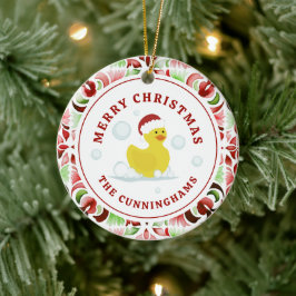 Rubber Duck Christmas Watercolor Keramik Ornament