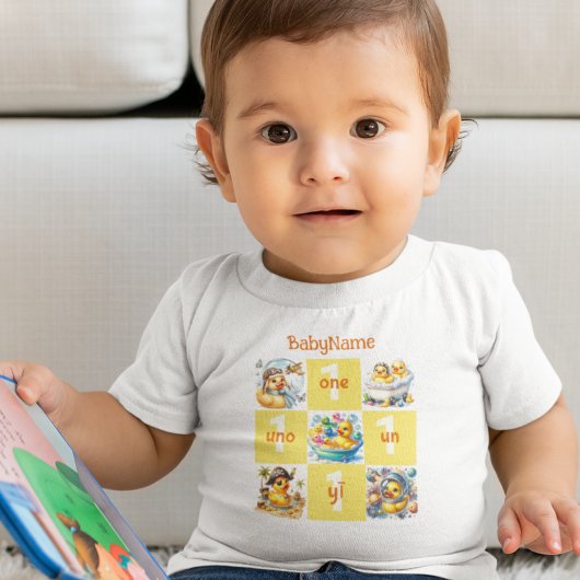 Rubber Duck First Birthday Mehrsprachiger Spaß Baby T-shirt