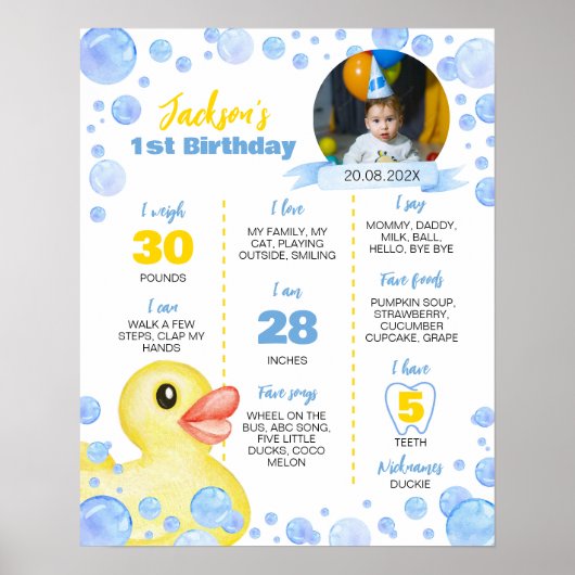 Rubber Duck First Birthday Milestone Sign Poster (Vorne)