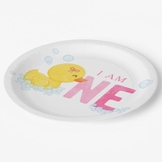 Rubber Duck First Birthday Pappteller (Schrägansicht)