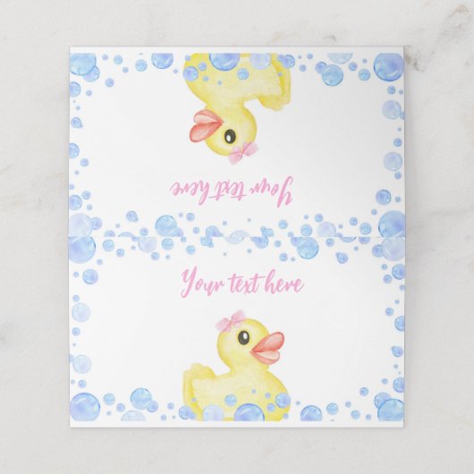 Rubber Duck Girl Birthday Platzkarte (Außenseite Aufgefaltet)