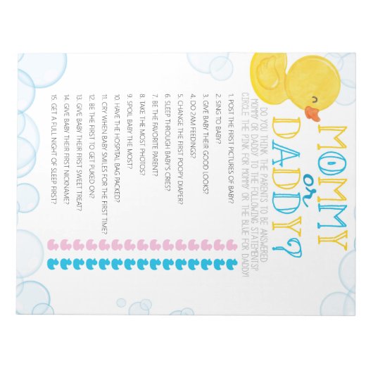 Rubber Duck Guess Who Baby Shooting Game Pack Notizblock (Vorderseite)