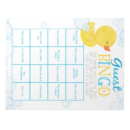 Rubber Duck Guest Bingo Baby Showroom Notizblock (Vorderseite)