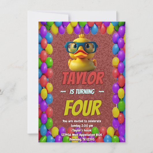 Rubber Duck Niedlich Personalisierten Geburtstag E Einladung (Vorderseite)