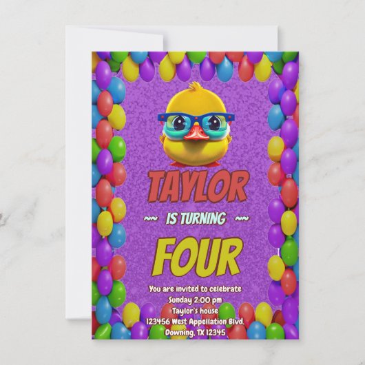 Rubber Duck Niedlich Personalisierten Geburtstag E Einladung (Vorderseite)