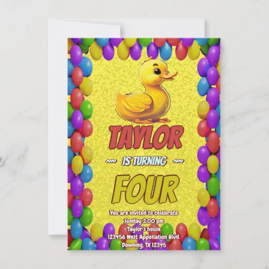 Rubber Duck Niedlich Personalisierten Geburtstag E Einladung (Vorderseite)