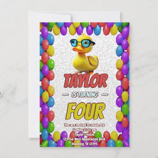 Rubber Duck Niedlich Personalisierten Geburtstag E Einladung (Vorderseite)