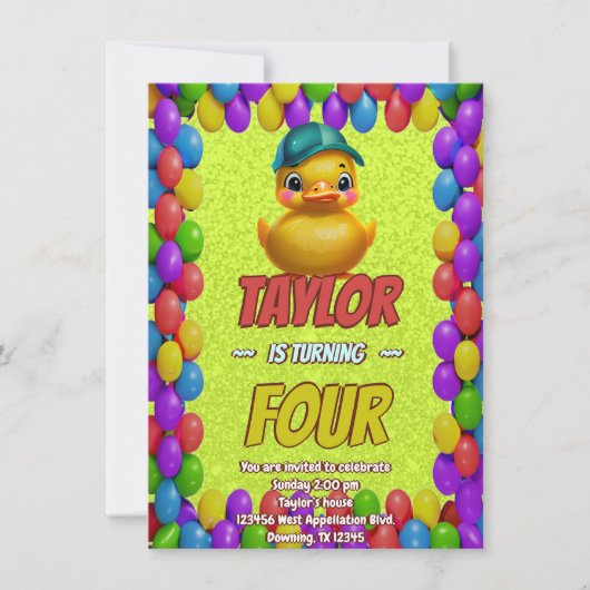 Rubber Duck Niedlich Personalisierten Geburtstag E Einladung (Vorderseite)