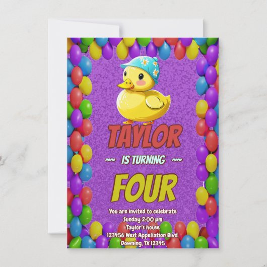 Rubber Duck Niedlich Personalisierten Geburtstag E Einladung (Vorderseite)