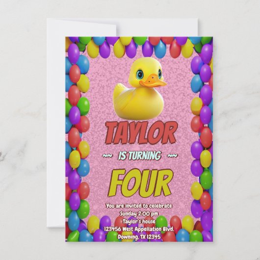 Rubber Duck Niedlich Personalisierten Geburtstag E Einladung (Vorderseite)