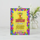 Rubber Duck Niedlich Personalisierten Geburtstag E Einladung (Stehend Vorderseite)