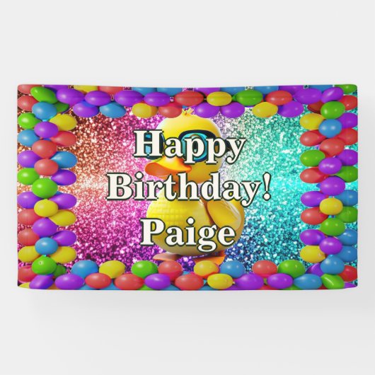 Rubber Duck Personalisierter Charakter Geburtstags Banner (Horizontal)