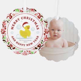 Rubber Duck Santa Christmas Foto Ornament Karte
