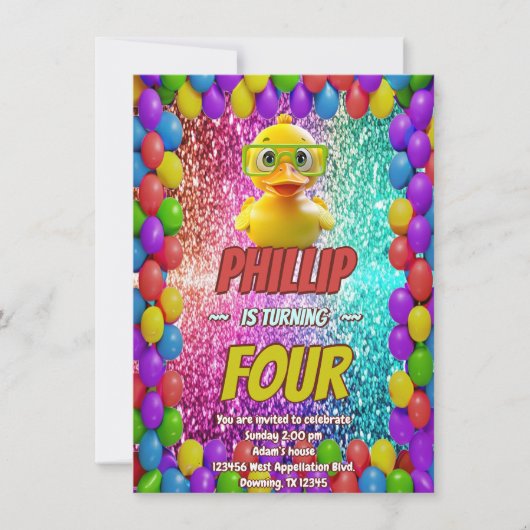 Rubber Duck Sondercharakter Geburtstag einladen Einladung (Vorderseite)