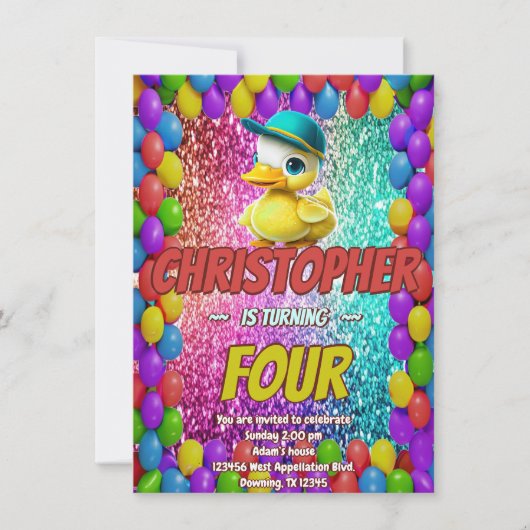 Rubber Duck Sondercharakter Geburtstag einladen Einladung (Vorderseite)