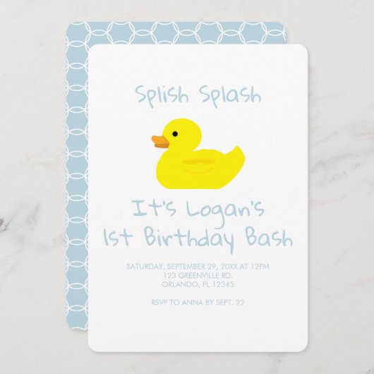 Rubber Duck Stripe First Birthday Party Invitation Einladung (Vorne/Hinten)