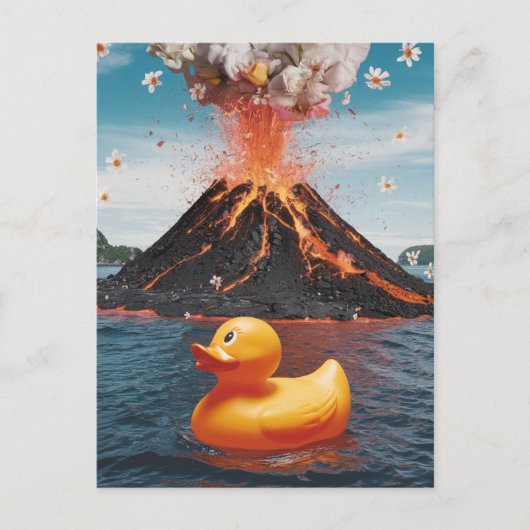 Rubber Duck Surreal Volcano Postkarte (Vorderseite)