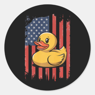 Rubber Duck Usa Flag Independence Day Bath Duck Runder Aufkleber
