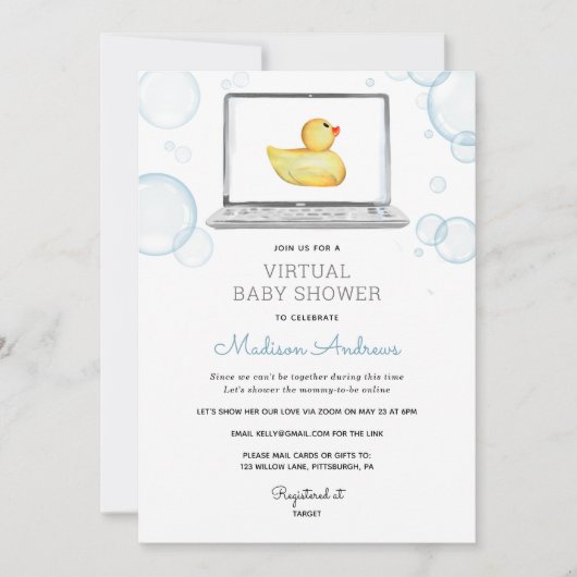 Rubber Duck Virtual Baby Duck Einladung (Vorderseite)