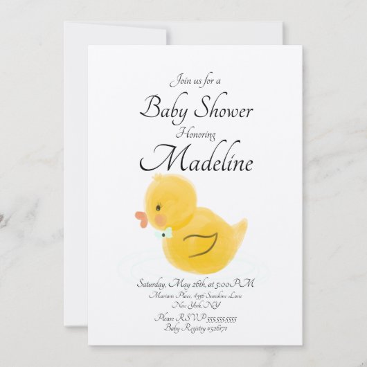 Rubber Duck Wasserfarbene Babydusche Rustikal Einladung (Vorderseite)