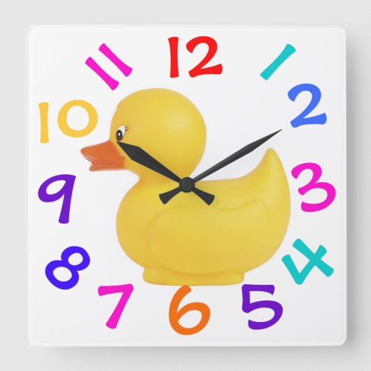 Rubber Duck With Colorful Numbers Quadratische Wanduhr (Vorderseite)
