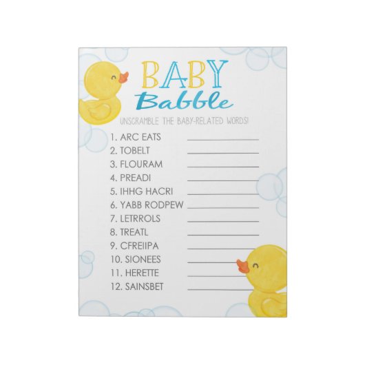 Rubber Duck Word entwirft Baby Shower Game Pack Notizblock (Rotiert)