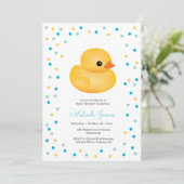 Rubber Duckie Blue Boy Baby Shower Einladung (Stehend Vorderseite)