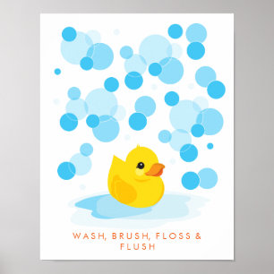 Rubber Ducky Abwasch, Pinsel, Abfluss und Abflec Poster