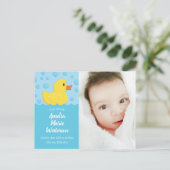 Rubber Ducky Baby Birth Ankündigung Postkarte (Stehend Vorderseite)