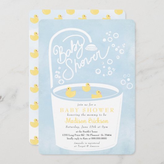 Rubber Ducky Bathtub Splish Splash Baby Dusche Einladung (Vorne/Hinten)