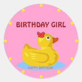Rubber Ducky "Birthday Girl" Runder Aufkleber (Vorderseite)